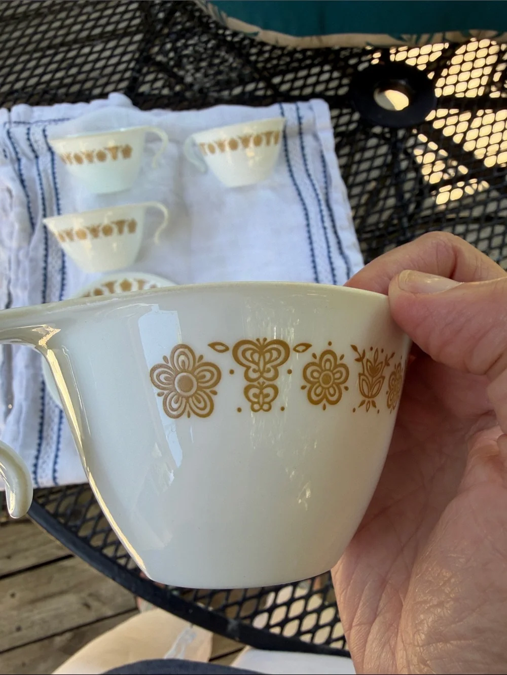 Corelle by Corningware White and “Gold-dot” Butterflies 5 teacups and saucers